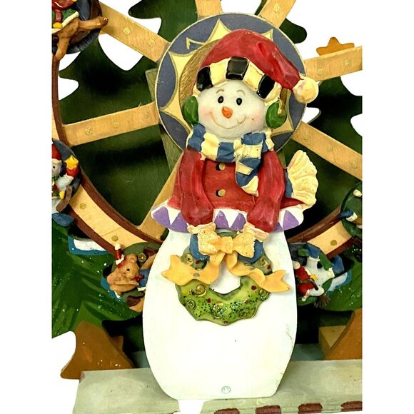 Ferris Wheel Music Box  Snowman Christmas Working We Wish You a Merry Xmas Wood - Picture 3 of 7